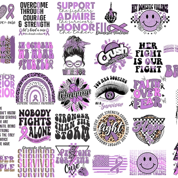 Domestic Violence Svg Png Bundle Faith Over Fear Fight for The Cure Crush Brave Support Cancer Messy Bun Stronger Than Storm Leopard Rainbow