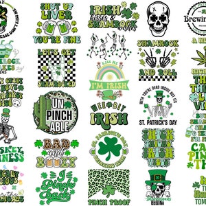 funny St Patrick svg png bundle bad and boozy skeleton pinch proof Shenanigans wee bit irish kiss Lets get lucked up Shamrocked roll whiskey