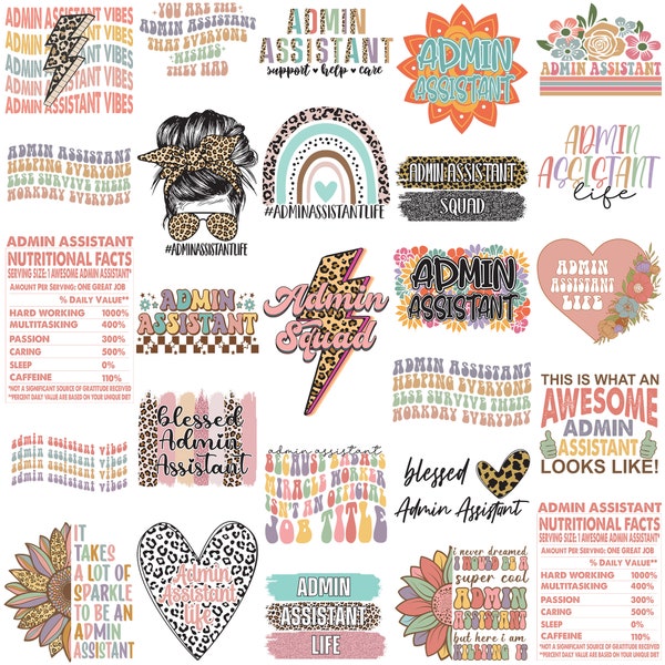 Admin Assistant Svg Png Bundle Blessed Admin Squad Life Support Help Care Quote Sayings Rainbow Leopard Print Sunflower Messy Bun