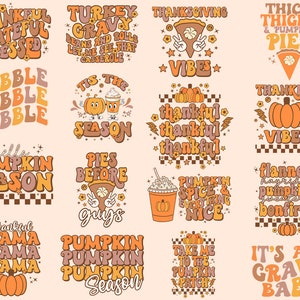 Retro Thanksgiving svg png Bundle Pumpkin Spice Flannel Hayrides Autumn Season Vibes Turkey Gravy Baby Thankful mama Gobble Pies before Guys