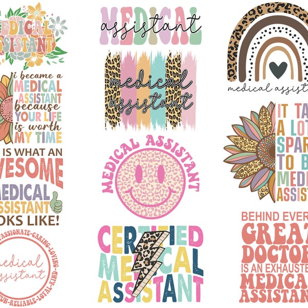 Medical Assistant Svg Png Bundle Essential Worker Nurse Life Retro Boho Rainbow Stethoscope  Svg Cricut Digital Download