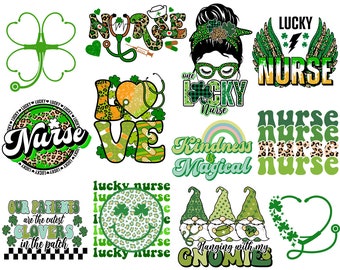 Nurse St Patrick's Svg Png Bundle One Lucky nurse Heart Stethoscope Hanging With Gnomies Cutest Clovers Patch Healthcare Worker Scrub Life