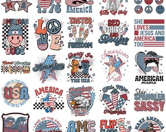 Retro 4th Of July Svg Png Bundle Made In American USA Freedom Flag Howdy America Western Quotes Land Of Free 1776 Americn Mama shirt Designs