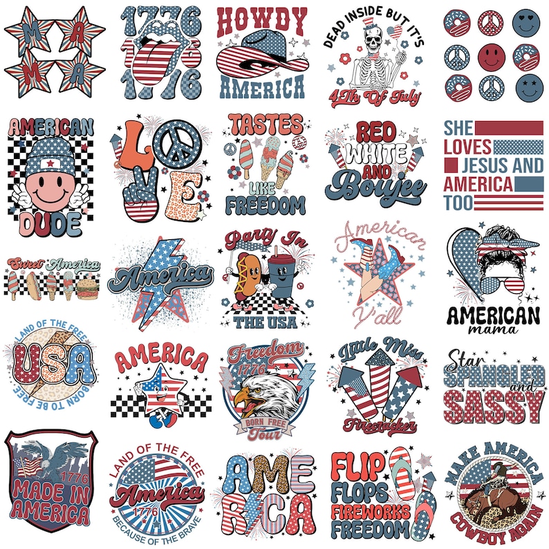 Retro 4th Of July Svg Png Bundle Made In American USA Freedom Flag Howdy America Western Quotes Land Of Free 1776 Americn Mama shirt Designs image 1