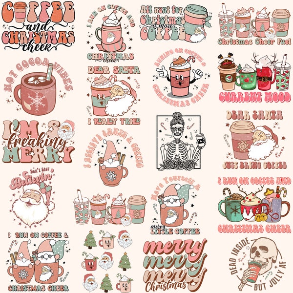 Coffee Christmas Svg Png Bundle Dead Inside Jolly Af Freaking Merry Pink Santa Gnome Coffee Cup Cheer  Don't Stop Believin' Hot Cocoa Vibes