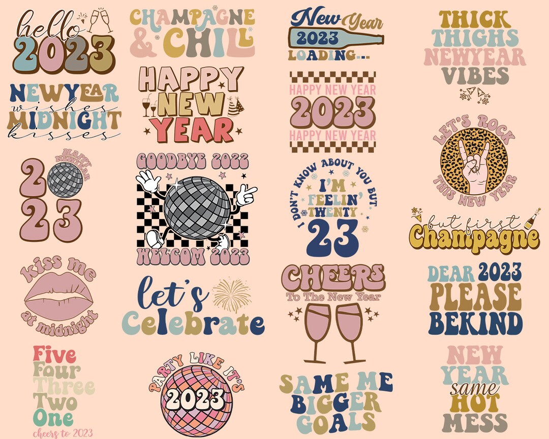 New Year Svg Png Bundle Retro Cheer to 2023 Lets Celebrate Rock Party ...