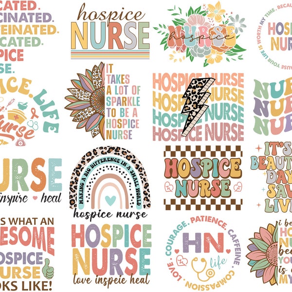 Hospice Nurse Svg Png Bundle Love Inspire HN Life Educated Vaccinated Save Lives Life Worth Time Patience Caffeine Sparkle Sunflower Rainbow