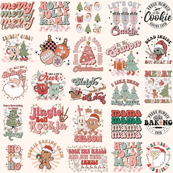 Retro Christmas Svg Png Bundle Don't Stop Believin' Jingle Bell Rockin Pink Santa Sleigh Lets Get Crackin' Jolly Merry Dead Inside Ho Ho