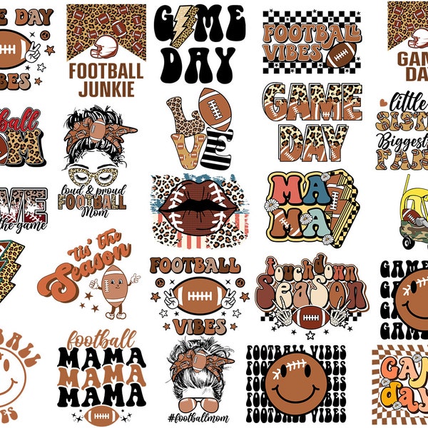 Football svg png bundle Game Day retro Touchdown Season Loud & Proud football mom vibes Love Skull Junkie Sublimation Shirt Designs