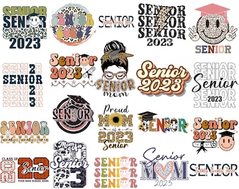 Senior 2023 Svg Png Bundle Graduation Class Of 2023 Proud Senior Mom Twenty Twenty Three Graduation Hat Leopard Print Messy Bun