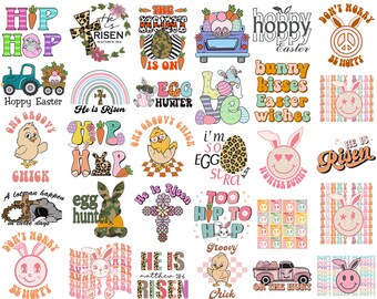 Retro easter svg png bundle Hoppy Easter Hip hop On the hunt He risen groovy chick Egg Hunter Bunny baby Kisses Love So Eggstra