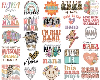 Nana Svg Bundle Loved Blessed Nana Life Vibes Messy Bun Leopard Print Grandmother Best Nana Ever Quotes Sayings Boho Rainbow