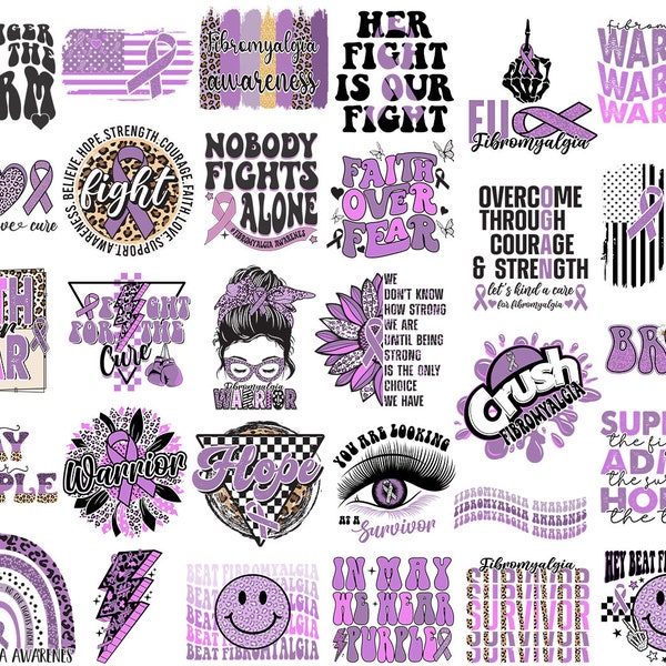 Fibromyalgia Svg Png Bundle Fight For The Cure Beat Support Warrior Brave In May Wear Purple Messy Bun Fuck Fibromyalgia Leopard