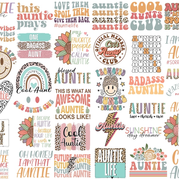Auntie Svg Png Bundle Loved Best Aunt Ever Cool Aunts Club Sunshine Day Dreamer Promoted Auntie Life Funny Quotes Sayings Rainbow