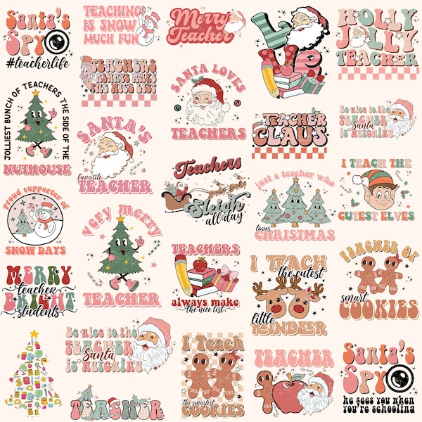 Leraar Kerst Svg Png Bundel Retro Onderwijs Kleine Rendieren Koekjes Elfen Leraar Clausule Slee Roze Kerstman Zeer Vrolijk Leraarleven