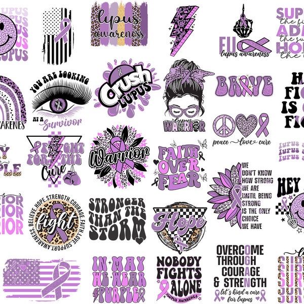 Lupus Svg Png Bundle Lupus Awareness Warrior Faith Over Fear Nobody Fights Alone In May Wear Purple Messy Bun Ribbon Leopard