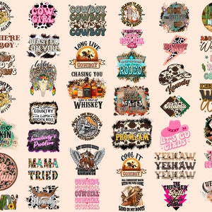 Western png bundle Howdy Hat Cowgirl Cowboy West Wild Soul YeeHaww Sand Boots Rodeo Wasted Mama Problem Neon Moon Sublimation Designs