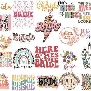 Bride Svg Png Bundle Retro Future Bride To Be From Miss To Mrs. Bridesmaid Registered Bride Life Wedding Flowers Bolt Rainbow