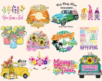 Spring Png Bundle Welcome Spring Gnomes Truck Sunshine On My Mind Fresh Flowers Easter Bunny Jars Spring Break You Grow Girl Tulip Appear