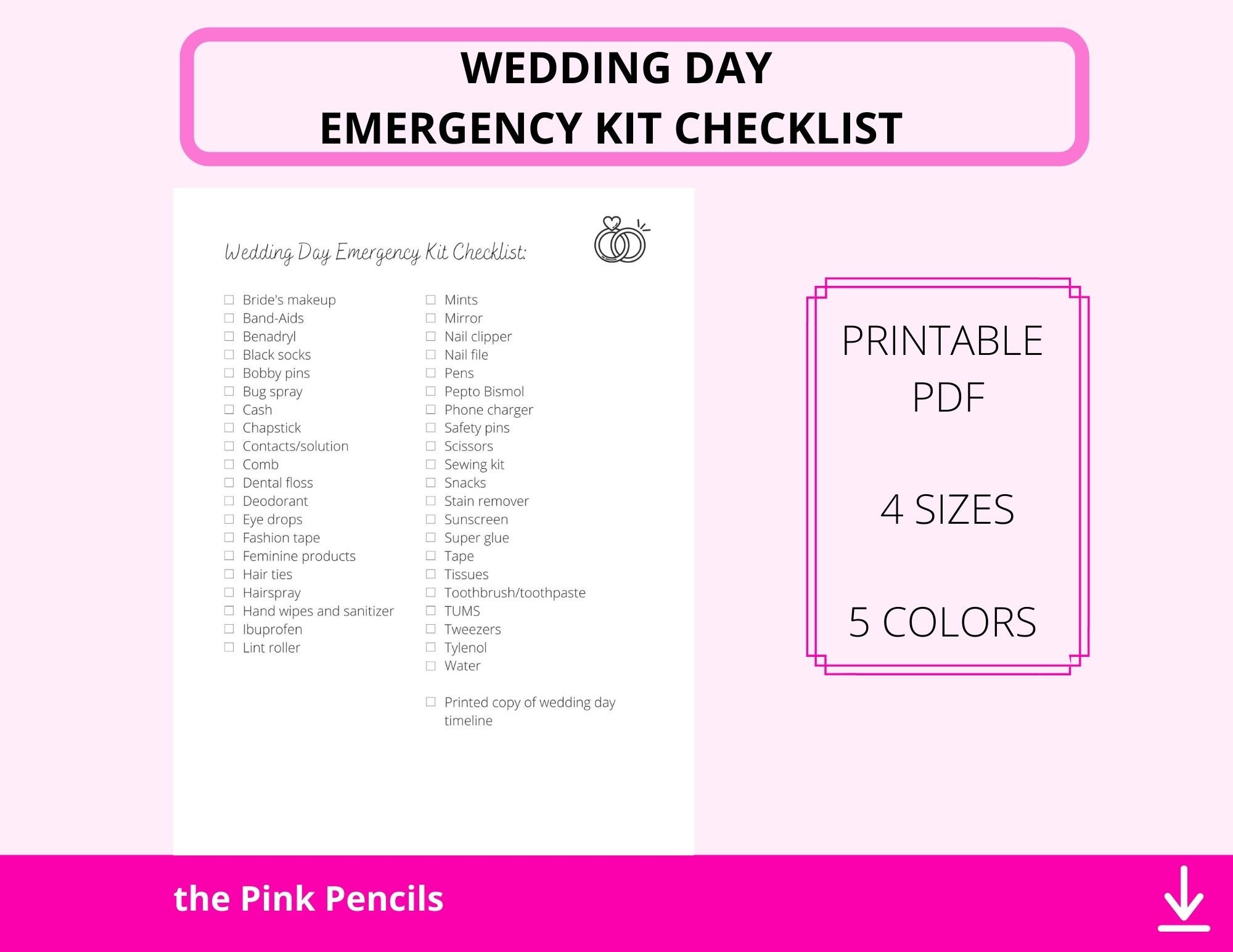 Wedding Day Emergency Kit Checklist Printable Etsy