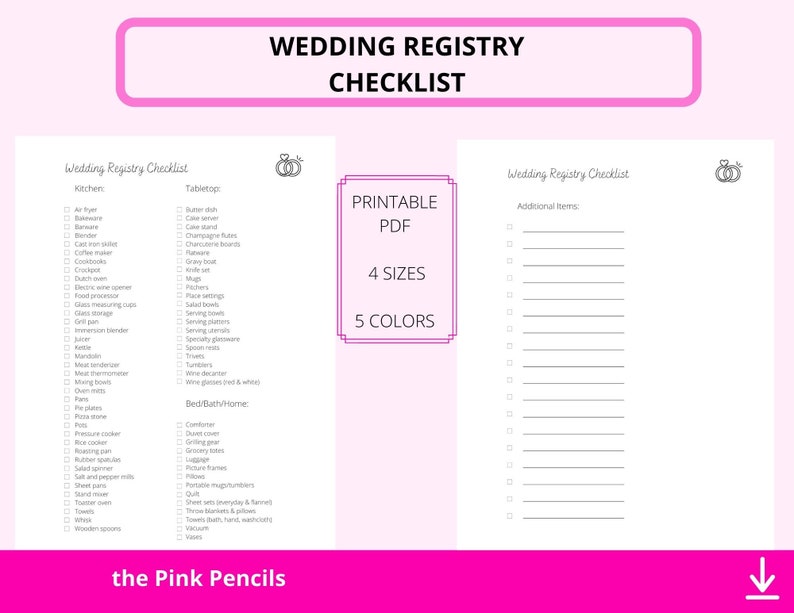 Wedding Registry Checklist Printable Etsy