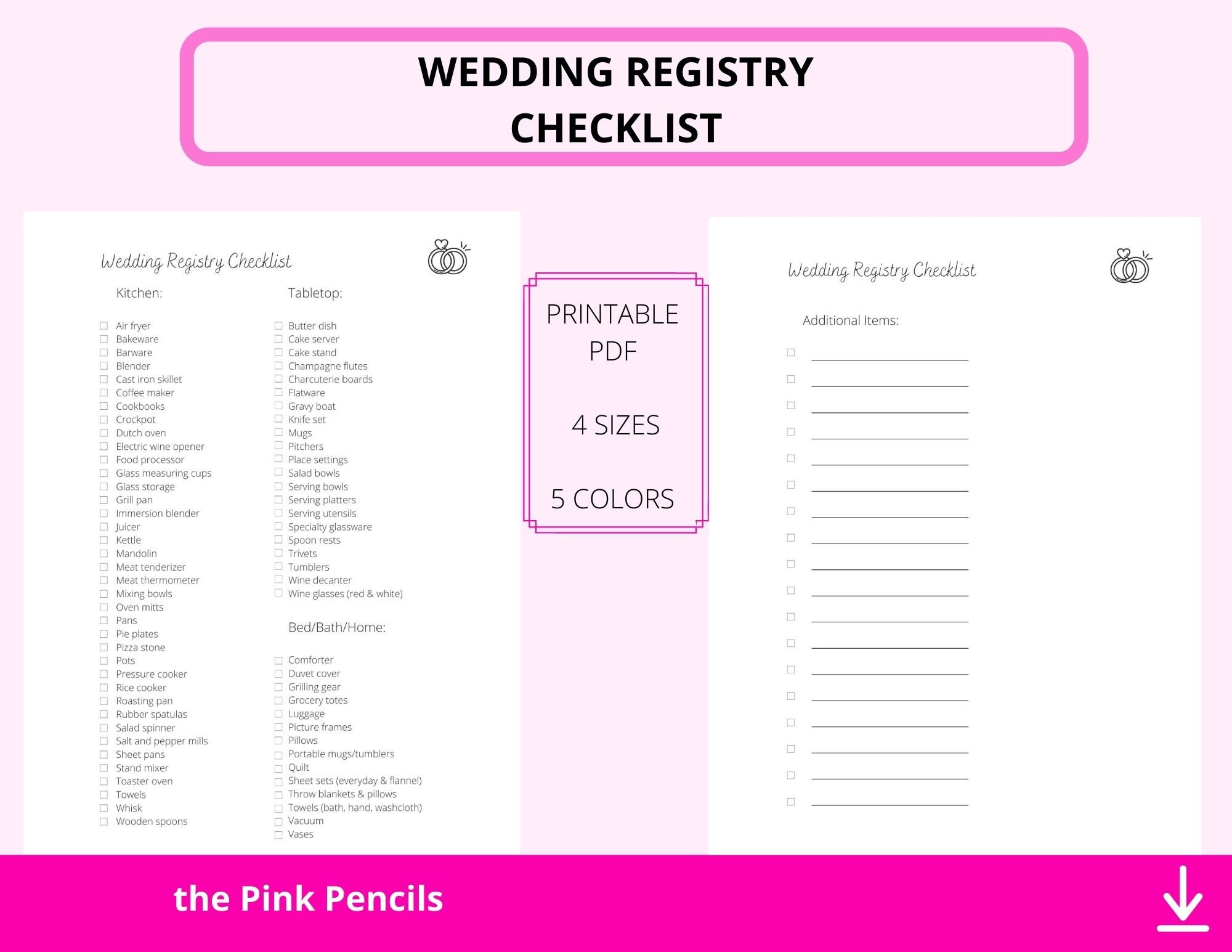 wedding registry checklist printable etsy