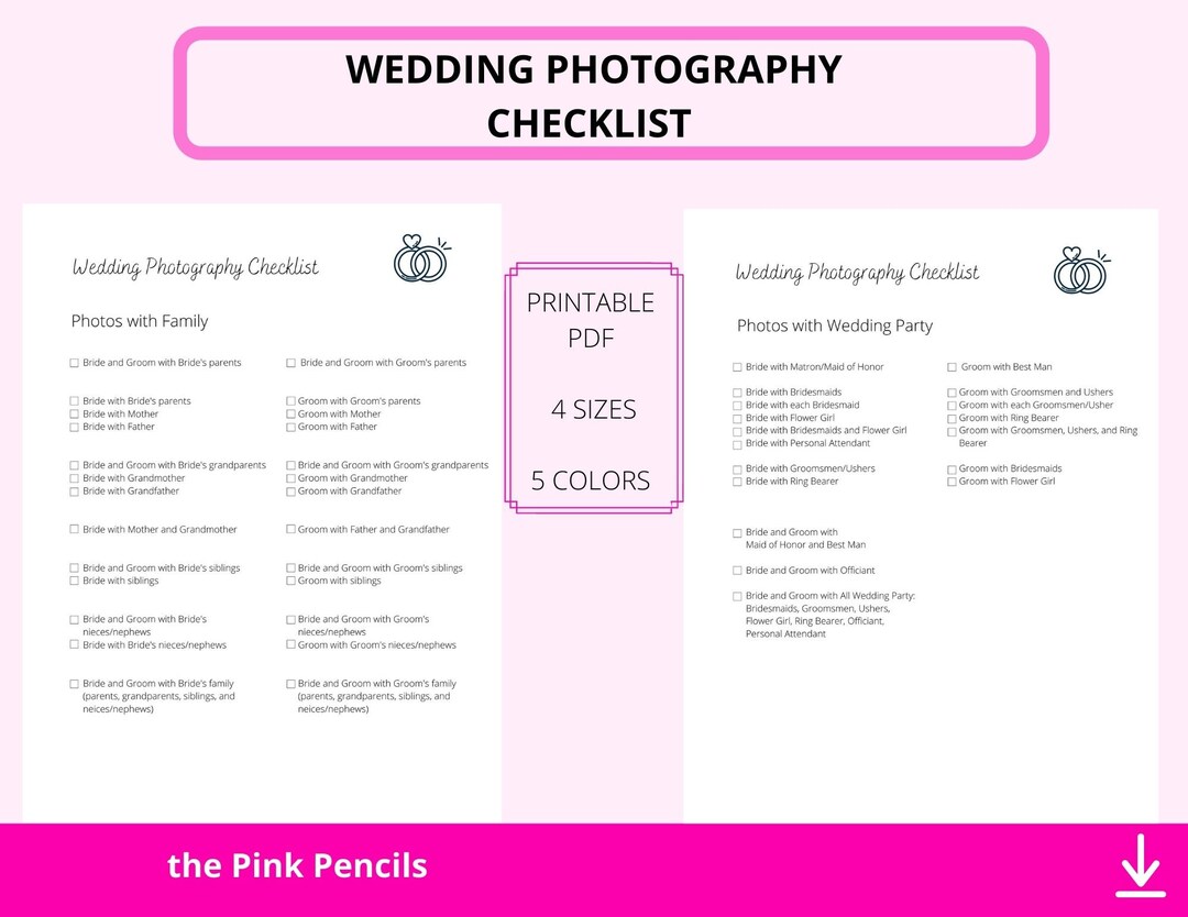 Wedding Photography Checklist Printable - Etsy