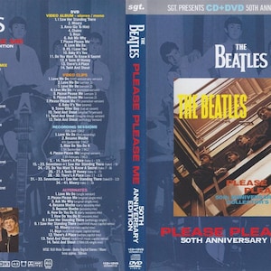 Pode incluir: Uma caixa azul de CD+DVD com uma imagem dos Beatles na frente. A caixa é para a edição de 50º aniversário do álbum "Please Please Me".