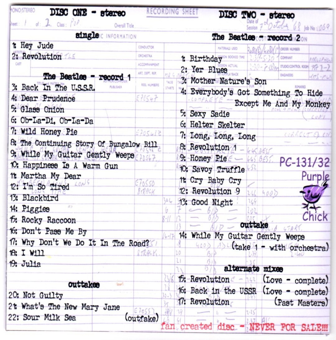 Beatles White Album Deluxe Purple Chick Version 12 CD - Etsy