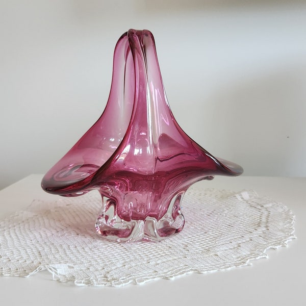 Vintage Cranberry Glass Candy Dish