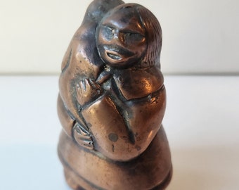 Inuit Figure Mother and Child Finished in Copper
