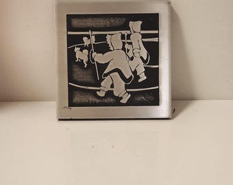 Inuit Eskimo Aluminum Etched Wall Plaque