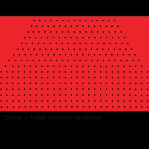 May include: A red background with a pattern of black dots arranged in a half-circle shape. The text below the image reads "12.838w x 7.848h 363,8310 Rhinestones".