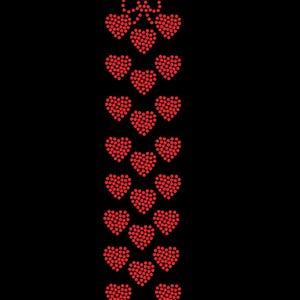 May include: A vertical line of red hearts made of rhinestones, with a red bow at the top.