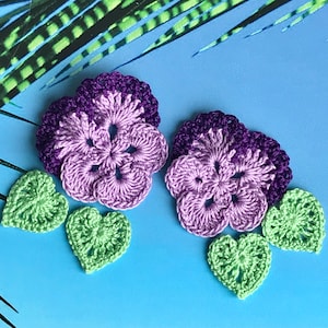 6 pcs ensemble pensées lavande violet violet fleurs de pensée main crochet appliques