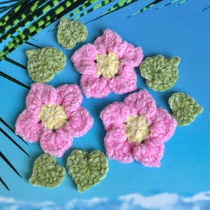 Ensemble de 9 fleurs au crochet en chenille douce rose de 5 cm (5 cm) à la main