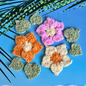 Ensemble de 9 appliques de fleurs, feuilles, fleurs au crochet, roses, jaunes et orange, roses, jaunes et orange de 5 cm (5 cm)