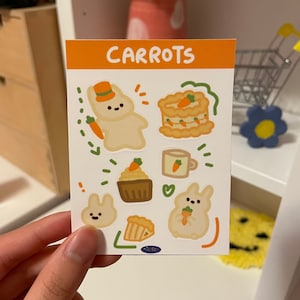 Cute Bunny and Carrots Sticker Sheet for Decorating, Journaling, Collecting