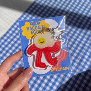Bacon n Eggs Acrylic Keychain, Glittery Cute Charm, Breakfast Cartoon Accessories, Aesthetic Gifts for Foodies