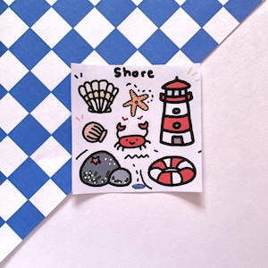 Shoreline Sticker Sheet, Summer Crabs Beach Lighthouse Stickers, Cute Sticker Sheets