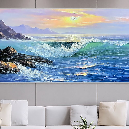 Oversized Abstract Ocean Sunset Canvas Painting Framed Etsy