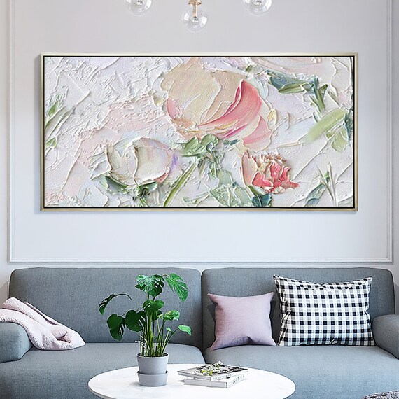 Abstract Pink Flower Oil Painting on Canvas Large Original Etsy