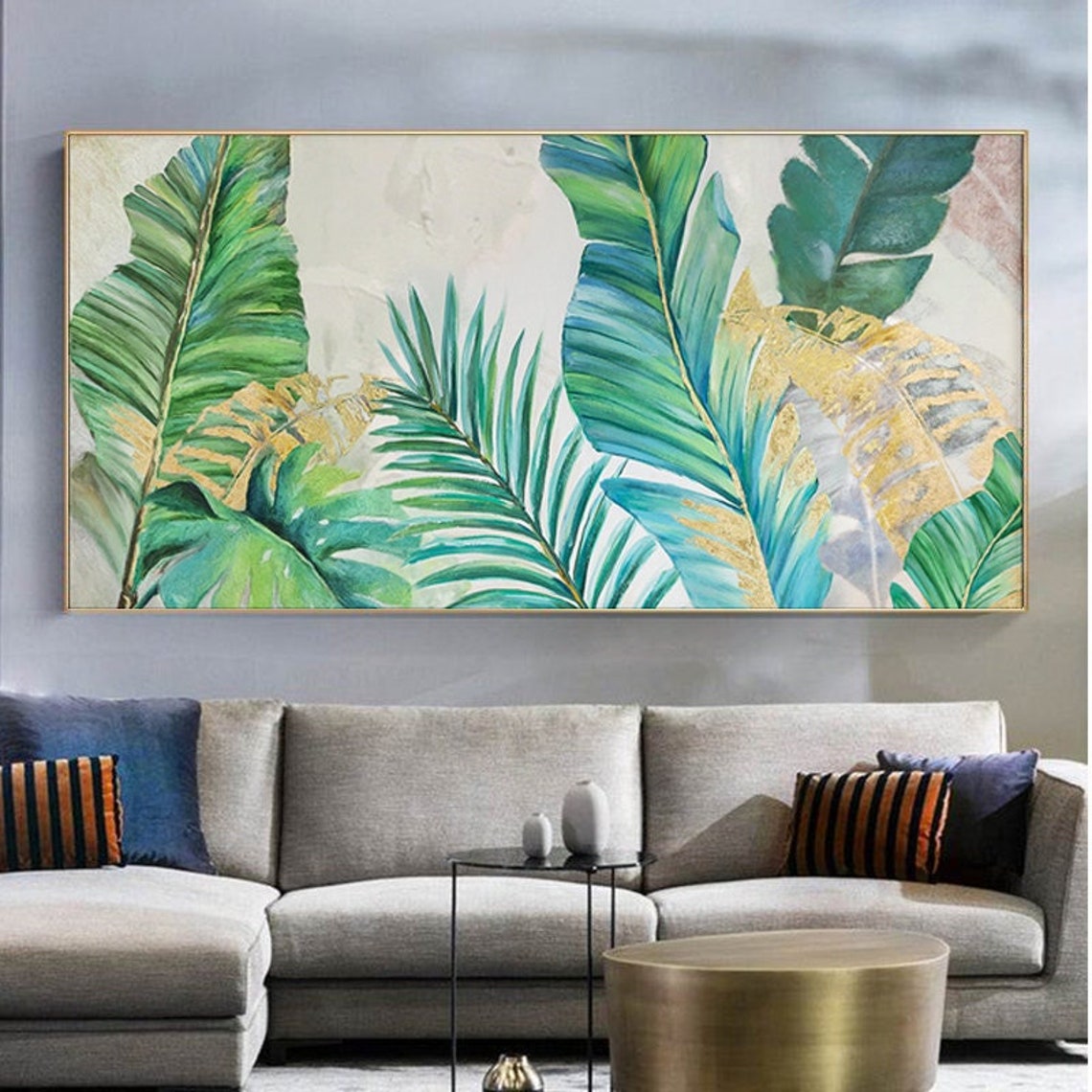 Large Abstract Green Banana Leaf Oil Painting on Canvas - Etsy