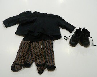 American Girl Pleasant Company Red Vinyl Jumper Outfit - Turtleneck/Stockings/Shoes Lot
