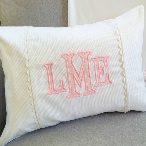 Applique Monogram King Pillow Sham With Scalloped Ribbon Trim Etsy