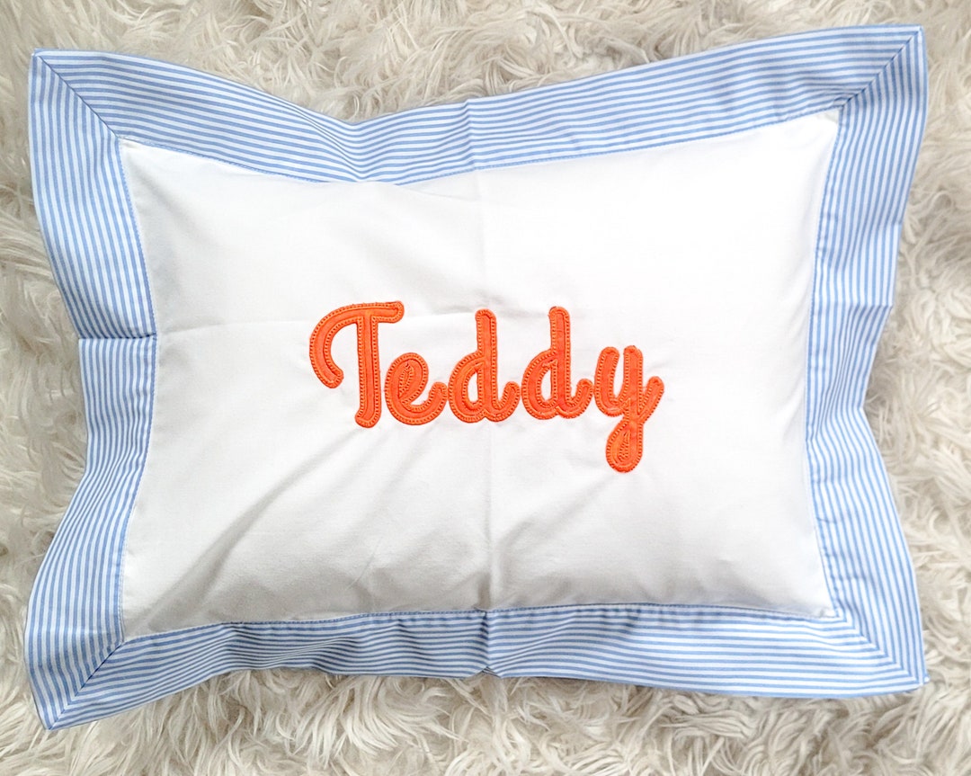 Striped Cotton Linen Cursive Applique Pillow Etsy