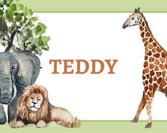 Zoo Animal Watercolor Name Placemat