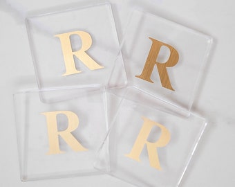 Gold Initial Acrylic Coasters