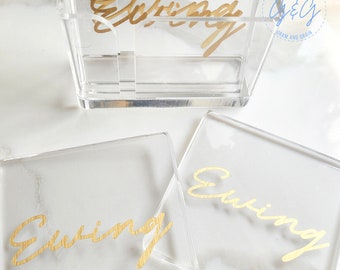 Gold Name Acrylic Coasters