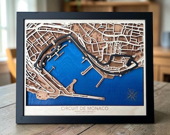 Monaco Grand Prix Circuit Wooden Map | F1 Racing Wall Art | Personalized Gift for Formula 1 Fan | Monte Carlo Motorsport Man Cave Decor